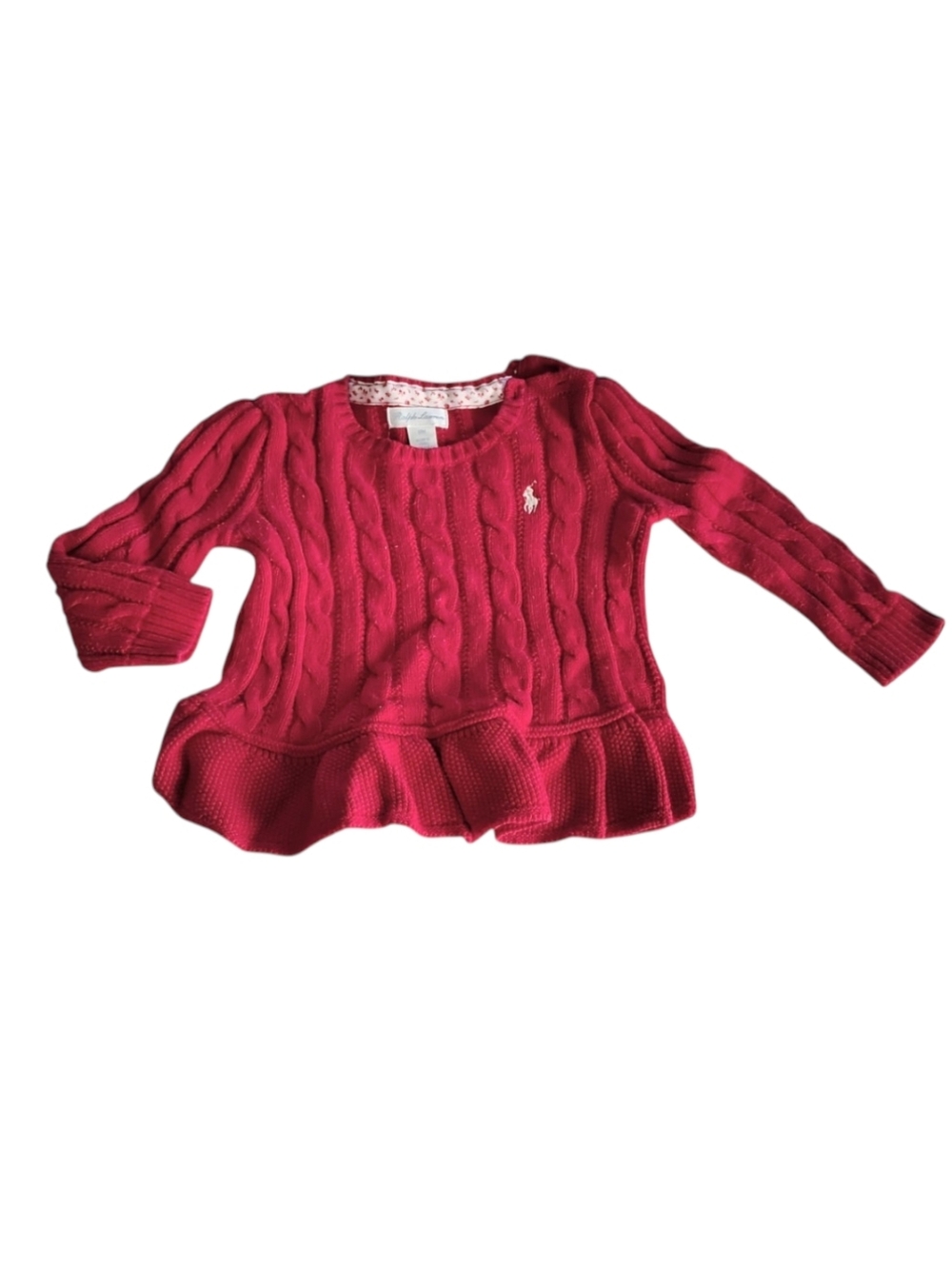 Ralph Lauren 100% Cotton Red Cable Knit Long Sleeve Sweater Dress Size 18 Months